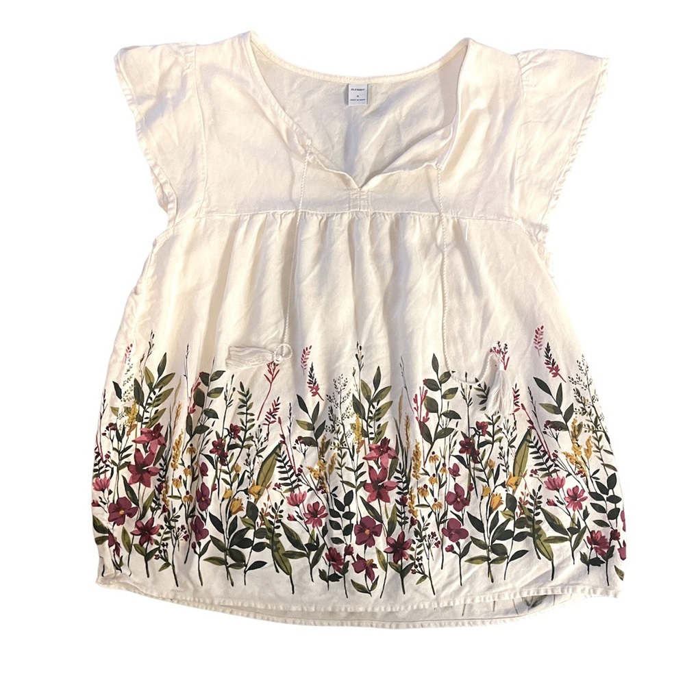 Cap Sleeve Floral Printed Tassel Top